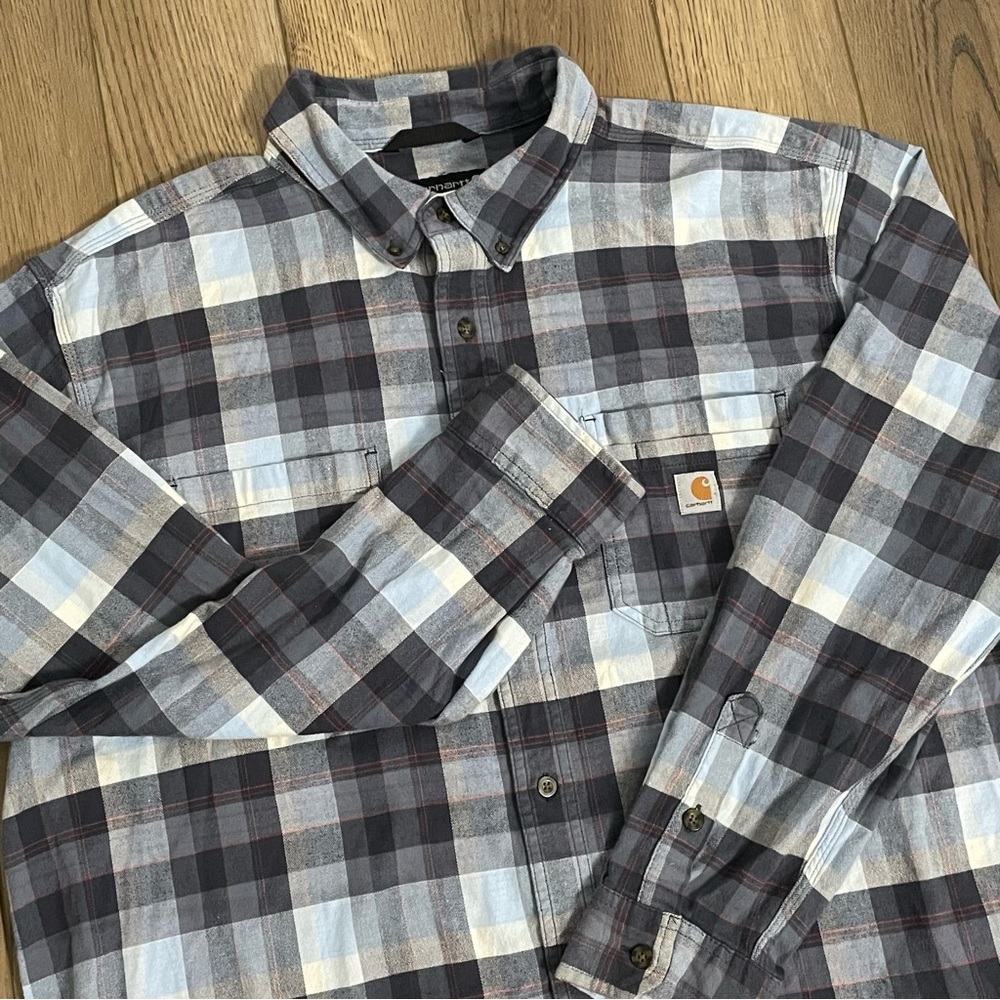 Carhartt Rugged Flex Blue Plaid‎ Long Sleeve Button Down Shirt
